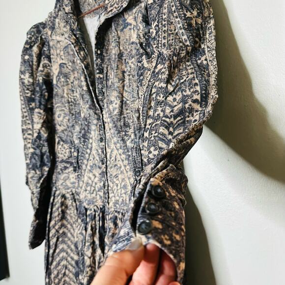 ULLA JOHNSON Lucinda Puff Sleeve Corduroy Button Collared Midi Dress Size 10 - Picture 7 of 14